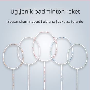 Badminton reketa s karbonskim vlaknima, ofenzivnog tipa, težina 75–79 g, debljina drške G5