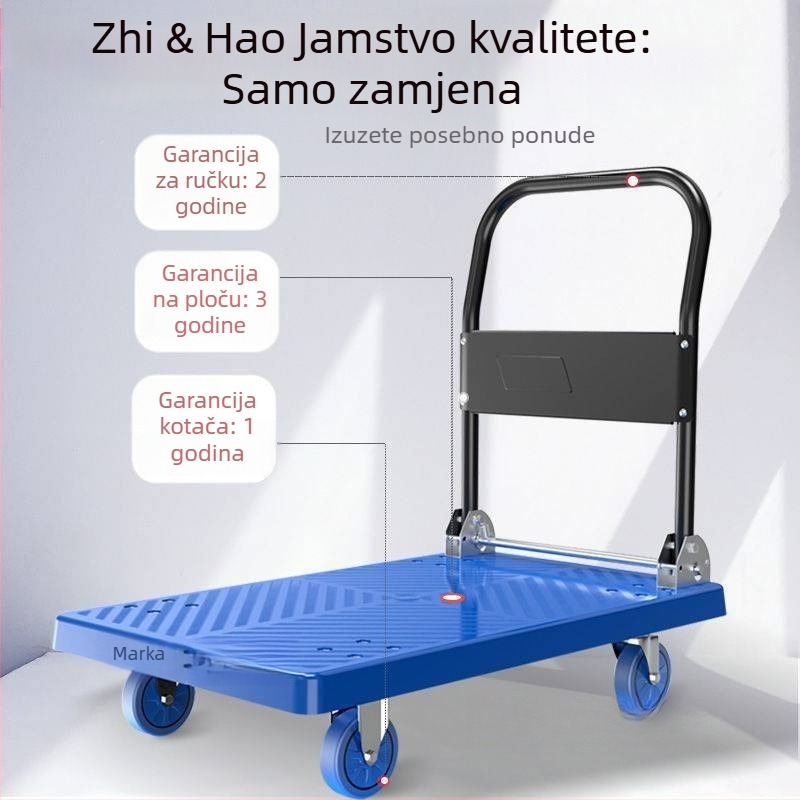 Višenamjenski ručni kolica s preklopnom ravnom platformom; mesing + elektro-bijelo čelik; srebrna uložba; zimsko izdanje 2022