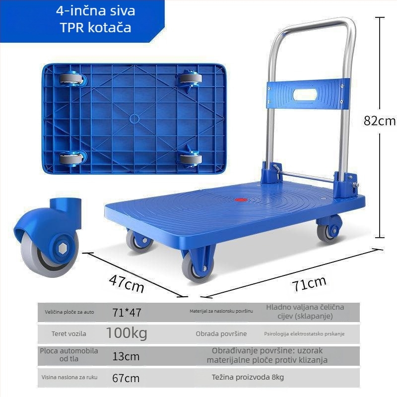 Višenamjenski ručni kolica s preklopnom ravnom platformom; mesing + elektro-bijelo čelik; srebrna uložba; zimsko izdanje 2022