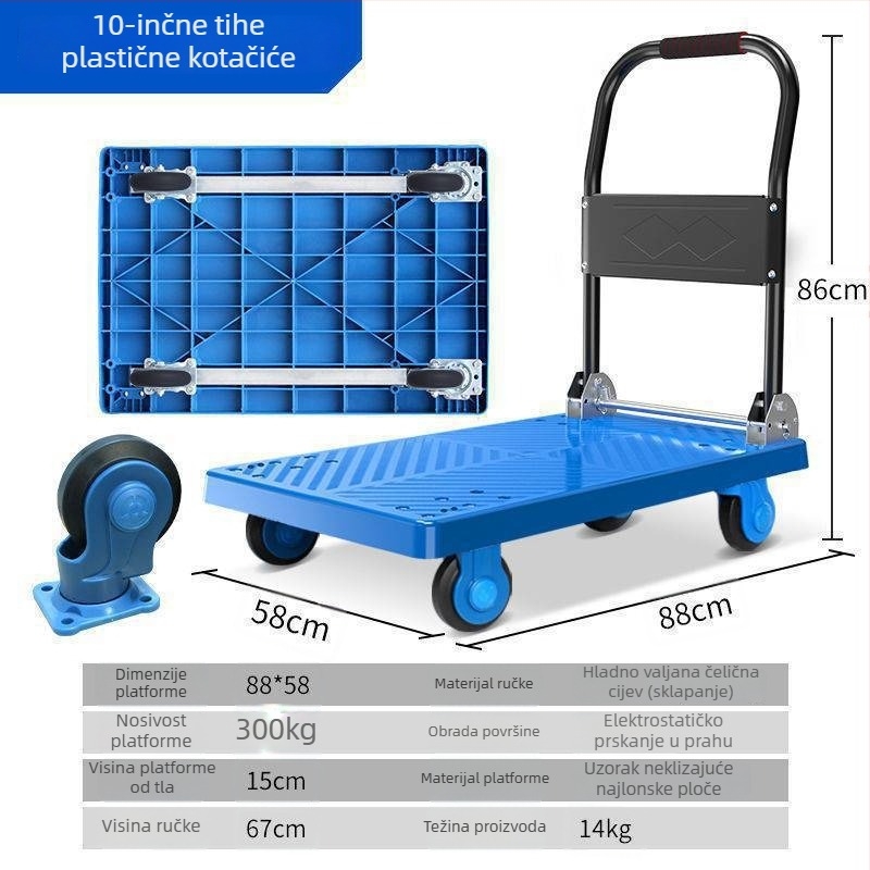 Višenamjenski ručni kolica s preklopnom ravnom platformom; mesing + elektro-bijelo čelik; srebrna uložba; zimsko izdanje 2022