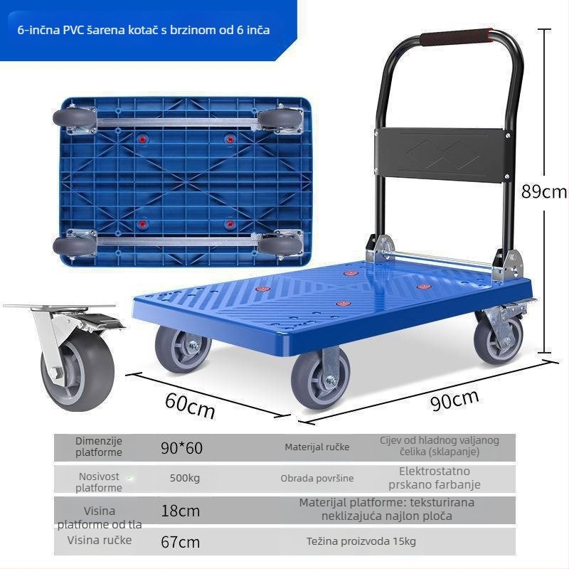 Višenamjenski ručni kolica s preklopnom ravnom platformom; mesing + elektro-bijelo čelik; srebrna uložba; zimsko izdanje 2022