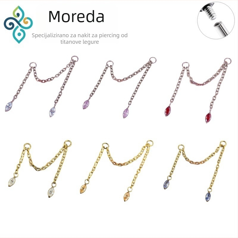 Naušnice od G23 titanijeve legure, unisex, oblik konjskog oka, dvostruka lančana spojka za uho, lanac kostiju uha, polirana površina