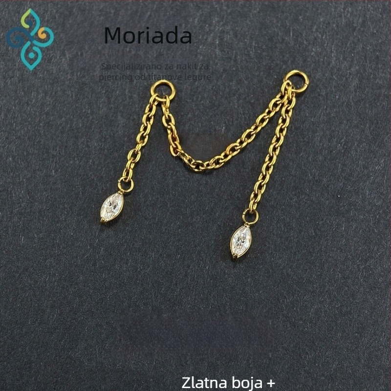 Naušnice od G23 titanijeve legure, unisex, oblik konjskog oka, dvostruka lančana spojka za uho, lanac kostiju uha, polirana površina