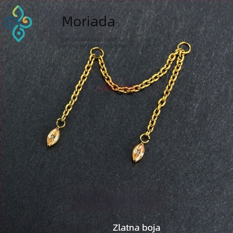 Naušnice od G23 titanijeve legure, unisex, oblik konjskog oka, dvostruka lančana spojka za uho, lanac kostiju uha, polirana površina