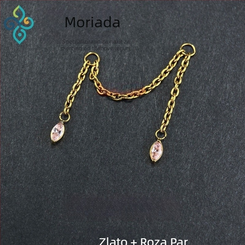 Naušnice od G23 titanijeve legure, unisex, oblik konjskog oka, dvostruka lančana spojka za uho, lanac kostiju uha, polirana površina