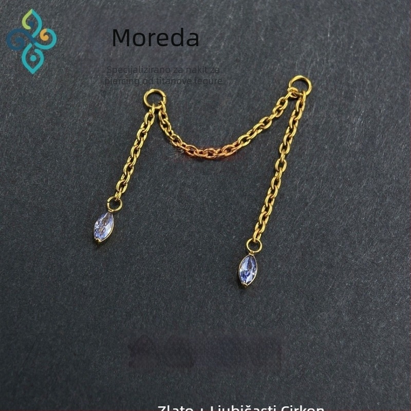 Naušnice od G23 titanijeve legure, unisex, oblik konjskog oka, dvostruka lančana spojka za uho, lanac kostiju uha, polirana površina