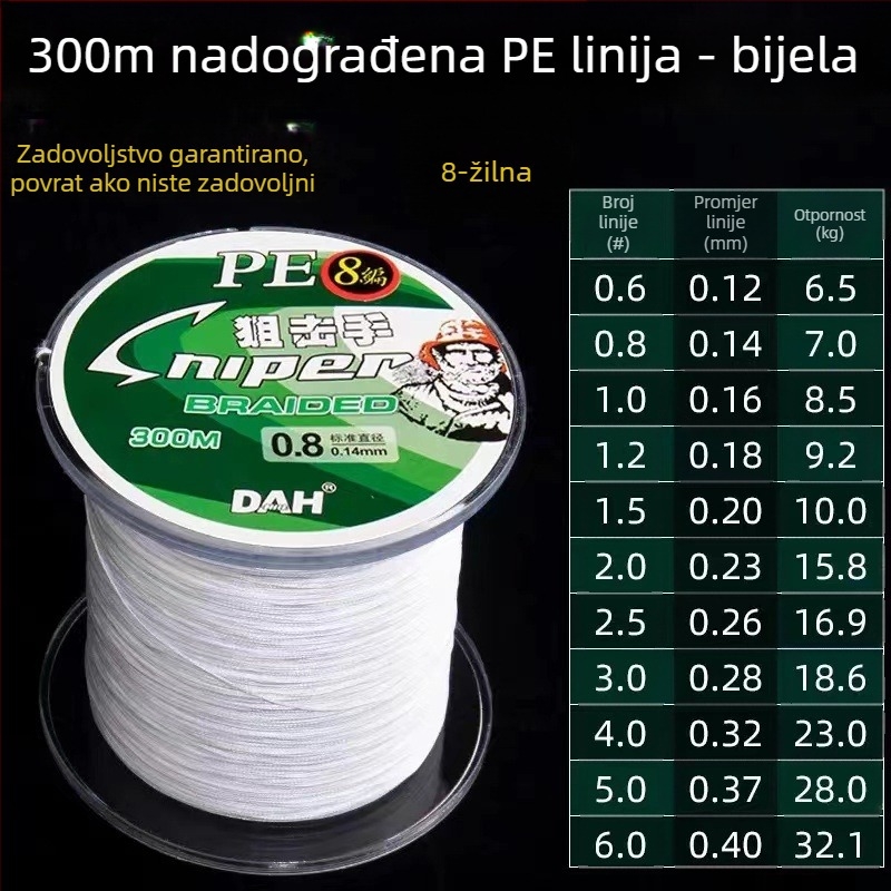 Pletene PE ribolovna linija, glavna linija 9 vlakana, linija za mamce 8 vlakana, izuzetno jaka napetost
