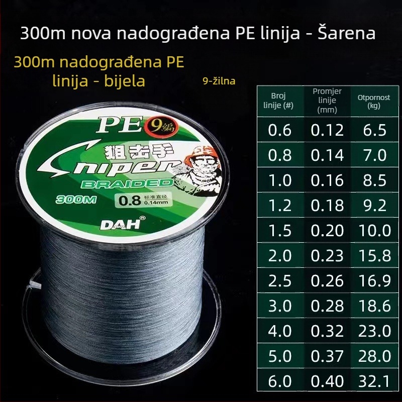 Pletene PE ribolovna linija, glavna linija 9 vlakana, linija za mamce 8 vlakana, izuzetno jaka napetost