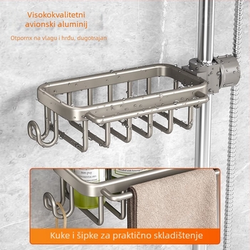 Police za kupaonicu za pohranu, od aluminijske legure, oksidativna površinska obrada, nosivost 10-15 kg, 1 etaža, model PTT-SLTZWJ-QH-A