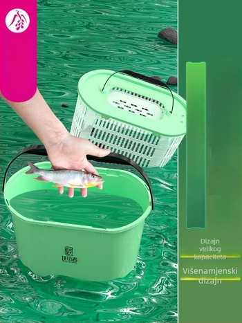Dvostruka kanta za ribolov u potoku s aeracijom, za žive ribe, velik kapacitet
