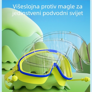 Set plivačkih naočala za djecu s velikim okvirom i kapom za plivanje, leće PC, anti-fog, vodootporno