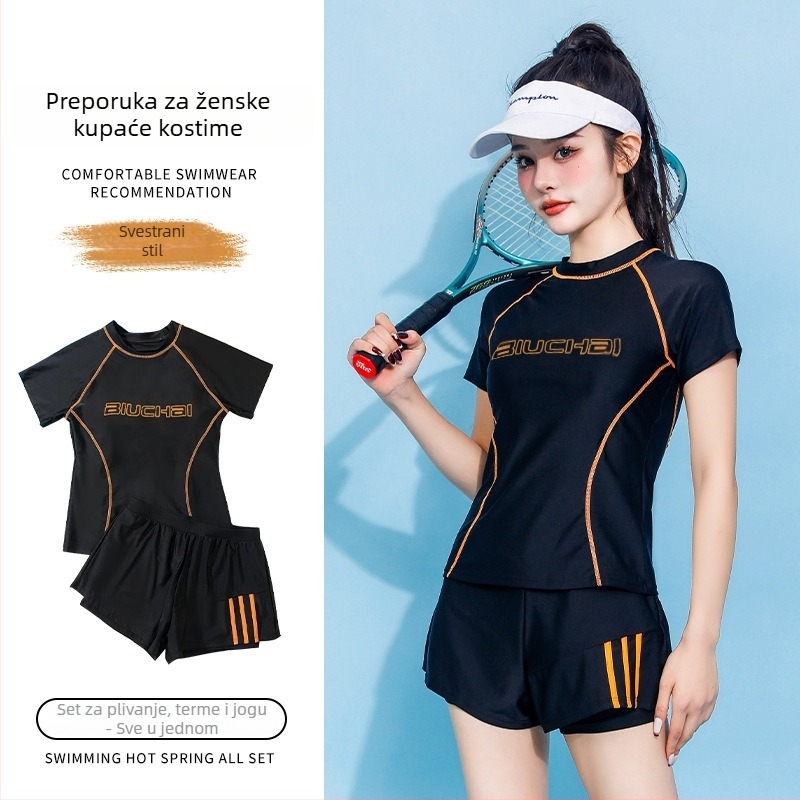 Ženski dvodjelni kupaći kostim, visoki struk, umetak za prsa, poliester, podstavljeno, 263 g