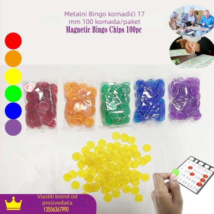 Set čipova za bingo – okrugli plastični diskovi PS, 17 komada