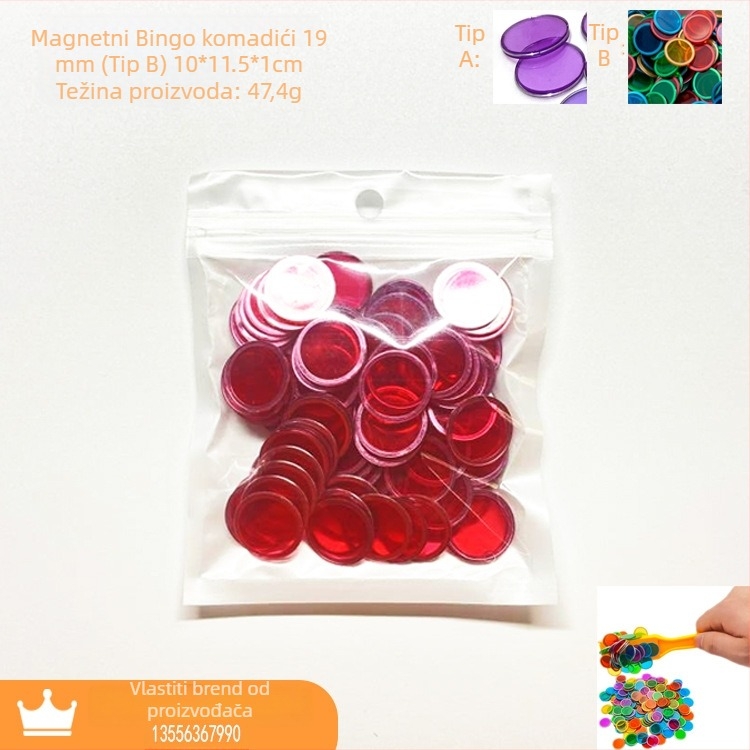 Set čipova za bingo – okrugli plastični diskovi PS, 17 komada
