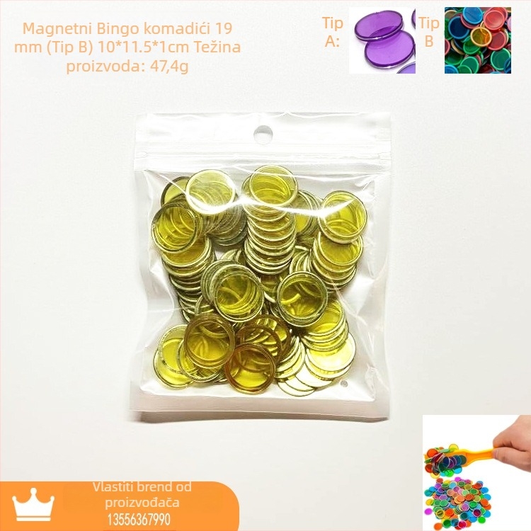Set čipova za bingo – okrugli plastični diskovi PS, 17 komada