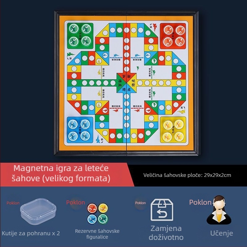 Magnetski preklopni prijenosni set za više igara za djecu i učenike – uključuje kineski šah, dame i Gomoku – edukativna igra