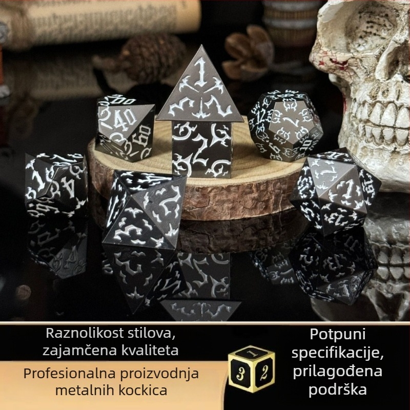 Metalne kocke za TRPG i stolne igre, cinkova legura, stil pravokutnog kuta, oblik Drugi, mogućnost prilagodbe, pogodno za šah i kartične zabave