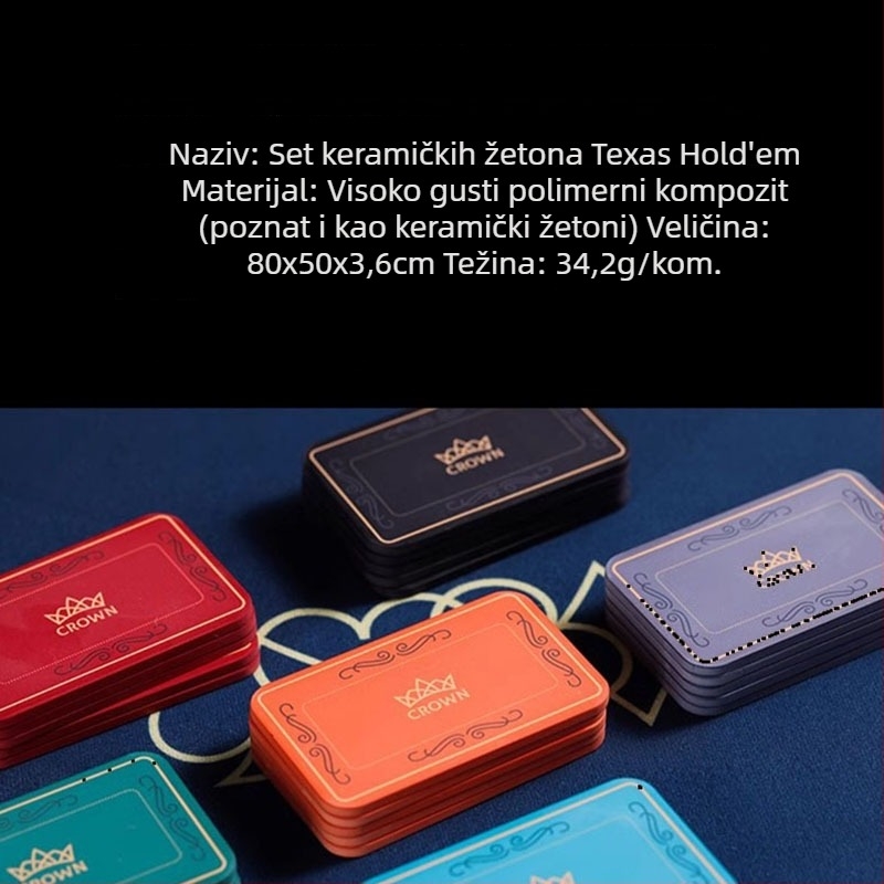 Poker čipovi tokene, kvadratni blok dizajn, brend JoieCasino Qiao Yue, materijal visokodenzitetni polimerni kompozit, za šah i kartične igre