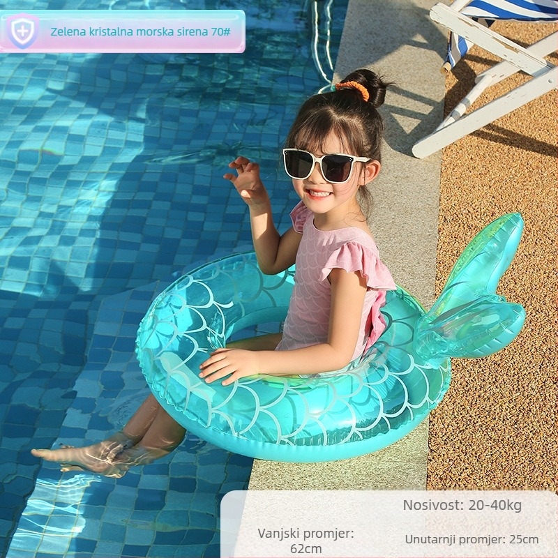 Prsten za plivanje sirena za djecu, debeli dizajn, dizajn za pazuh, protiv prevrnutja, materijal od svile s cvjetnim uzorkom, uzorak 69850