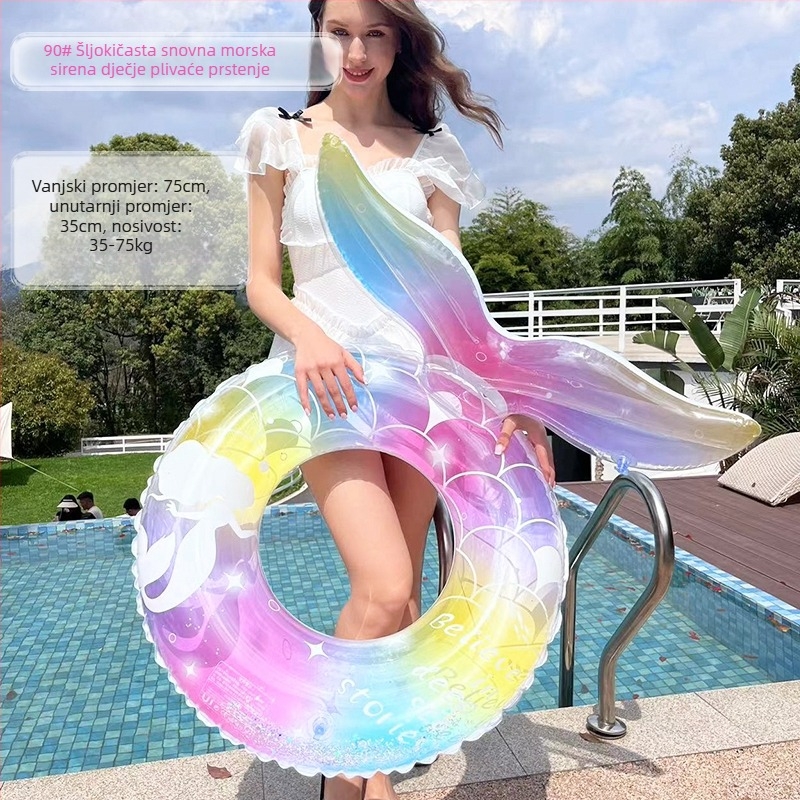 Prsten za plivanje sirena za djecu, debeli dizajn, dizajn za pazuh, protiv prevrnutja, materijal od svile s cvjetnim uzorkom, uzorak 69850