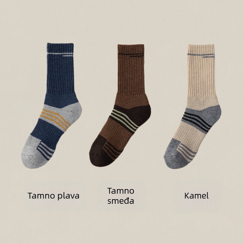 Muške Merino vunene skijaške čarape – visok tube, bezšivne konstrukcije, brzo sušenje, protiv klizanja, protiv trenja, 30–50% Merino vlakna, 96-iglа pletenja, za jesen i zimu