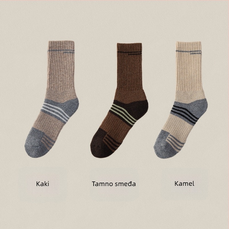 Muške Merino vunene skijaške čarape – visok tube, bezšivne konstrukcije, brzo sušenje, protiv klizanja, protiv trenja, 30–50% Merino vlakna, 96-iglа pletenja, za jesen i zimu