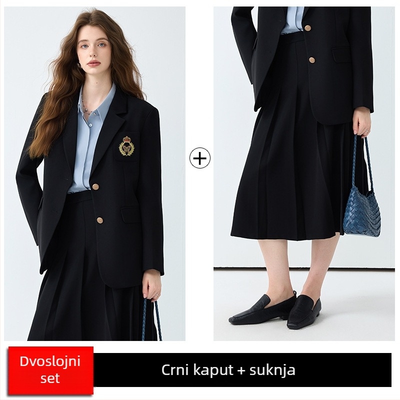 JK uniforma s plisiranom suknjom za žene, jesen 2025, poliester-spandex, dugi rukavi, 3D uzorak