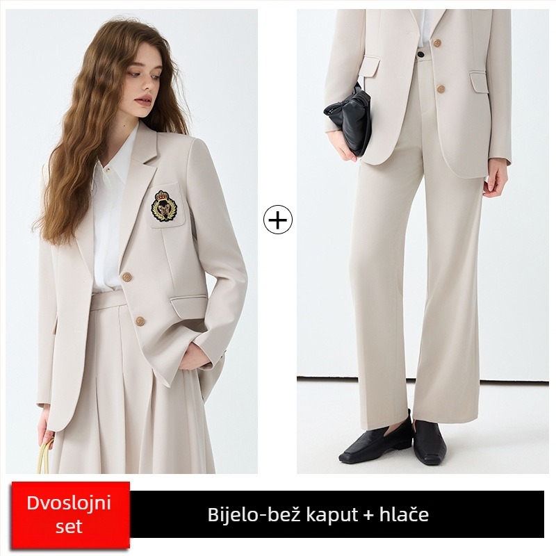 JK uniforma s plisiranom suknjom za žene, jesen 2025, poliester-spandex, dugi rukavi, 3D uzorak