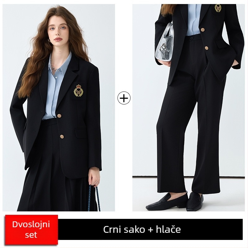 JK uniforma s plisiranom suknjom za žene, jesen 2025, poliester-spandex, dugi rukavi, 3D uzorak