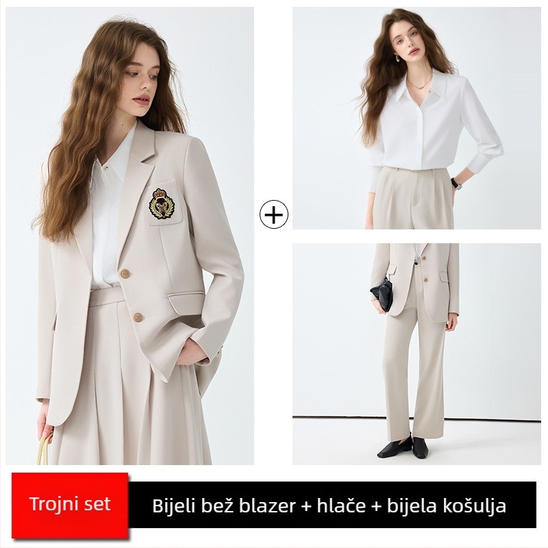 JK uniforma s plisiranom suknjom za žene, jesen 2025, poliester-spandex, dugi rukavi, 3D uzorak