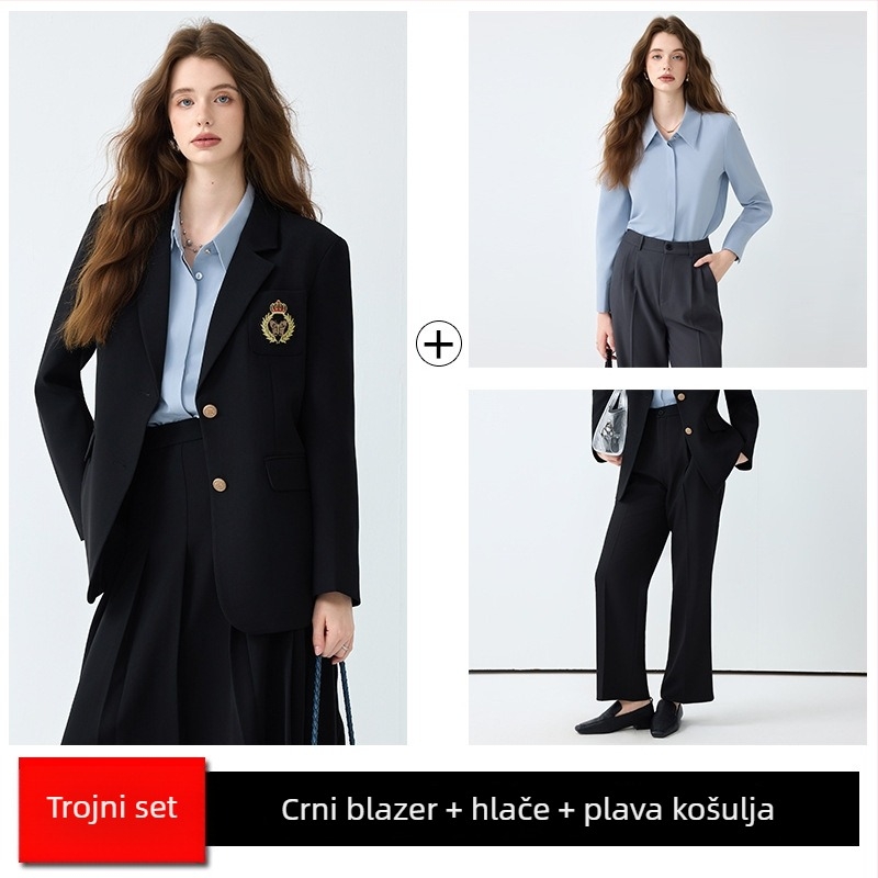 JK uniforma s plisiranom suknjom za žene, jesen 2025, poliester-spandex, dugi rukavi, 3D uzorak