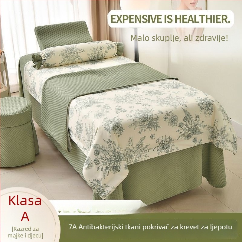 Premium minimalistički set prekrivača za krevet za kozmetički salon, 4 komada, za sve sezone, bambus vlakna, jednobojan ili s cvjetnim uzorkom.