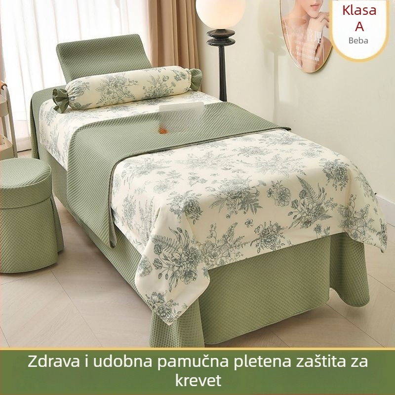 Premium minimalistički set prekrivača za krevet za kozmetički salon, 4 komada, za sve sezone, bambus vlakna, jednobojan ili s cvjetnim uzorkom.