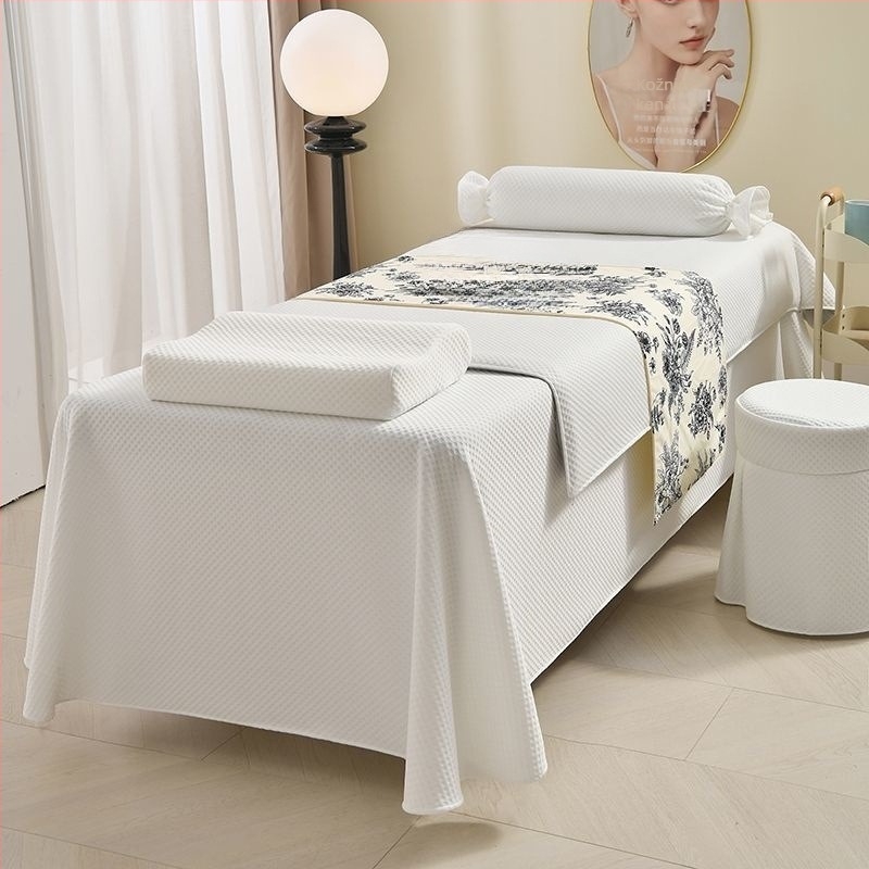 Premium minimalistički set prekrivača za krevet za kozmetički salon, 4 komada, za sve sezone, bambus vlakna, jednobojan ili s cvjetnim uzorkom.
