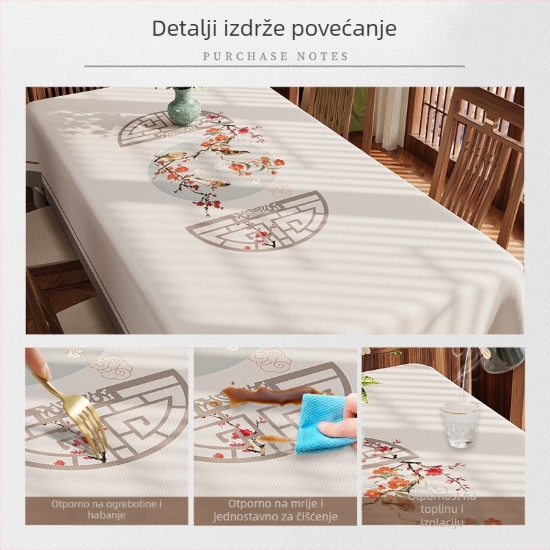 Stolnjak u novom kineskom stilu, vodootporan PVC, pravokutnog oblika, cvjetni uzorak