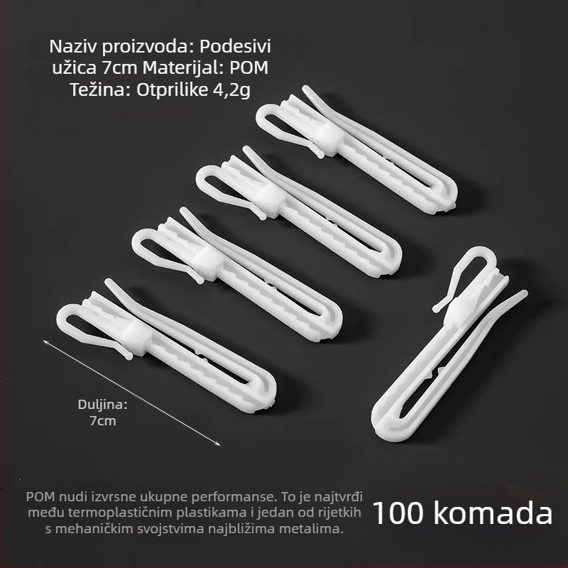 Plastična kukica za zavjese, S-oblik dizajna, POM materijal, tih i podesiv, nosivost 0-1 kg
