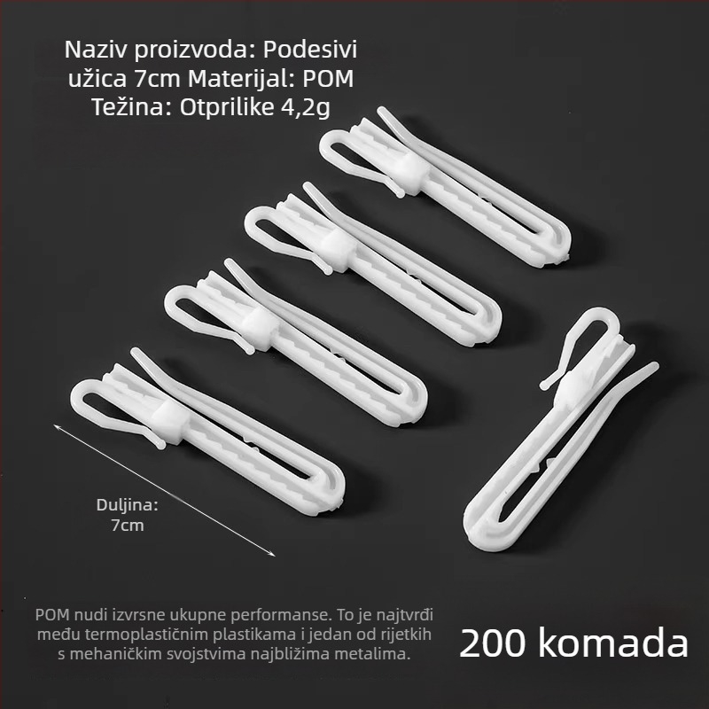 Plastična kukica za zavjese, S-oblik dizajna, POM materijal, tih i podesiv, nosivost 0-1 kg