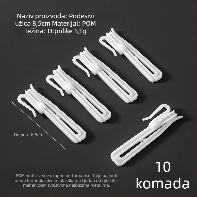 Plastična kukica za zavjese, S-oblik dizajna, POM materijal, tih i podesiv, nosivost 0-1 kg