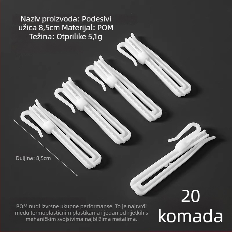 Plastična kukica za zavjese, S-oblik dizajna, POM materijal, tih i podesiv, nosivost 0-1 kg