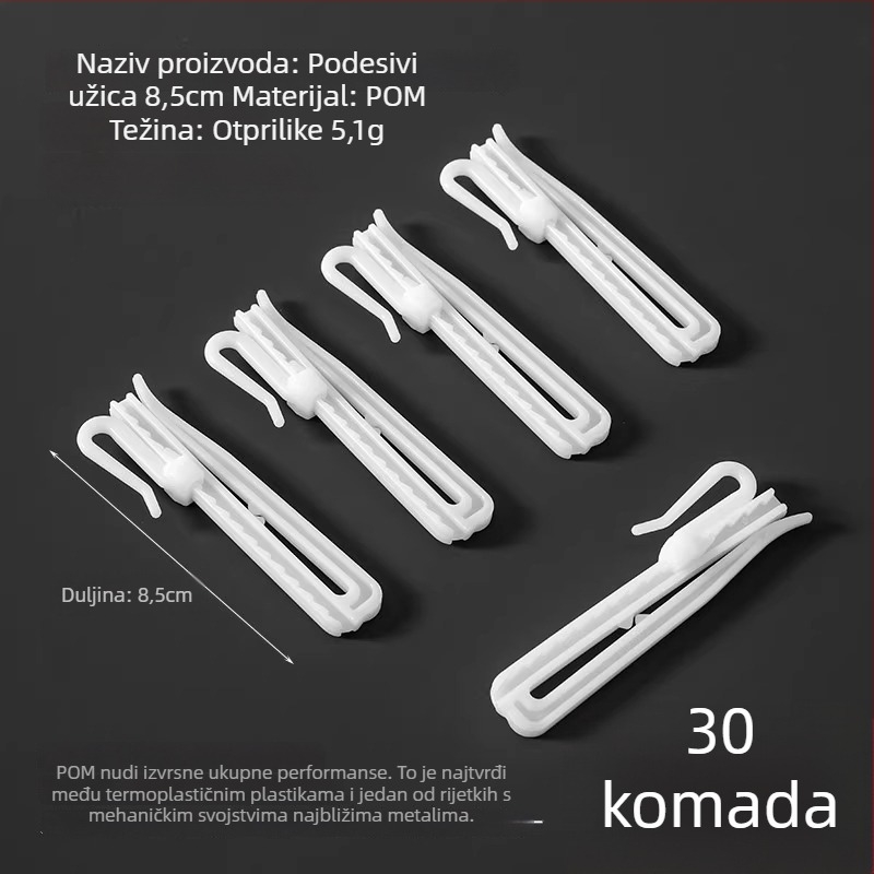 Plastična kukica za zavjese, S-oblik dizajna, POM materijal, tih i podesiv, nosivost 0-1 kg