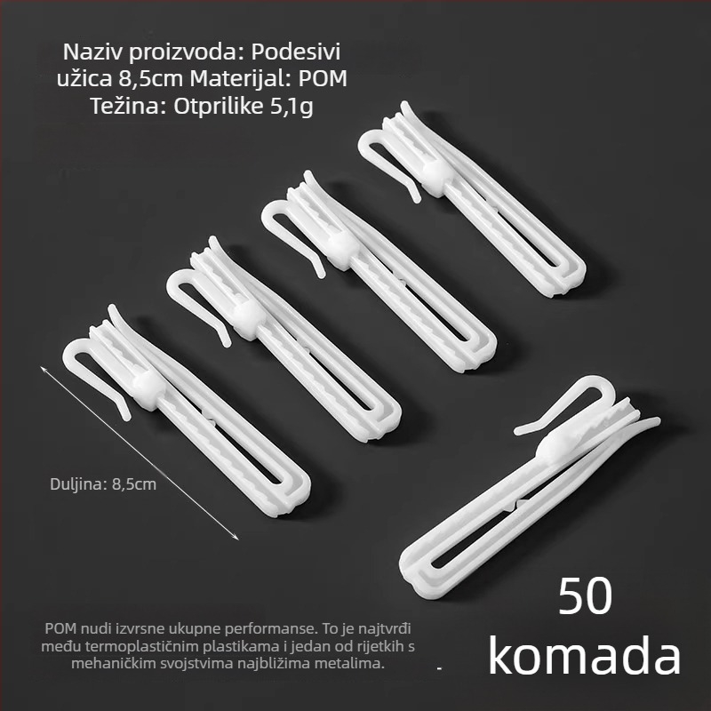 Plastična kukica za zavjese, S-oblik dizajna, POM materijal, tih i podesiv, nosivost 0-1 kg
