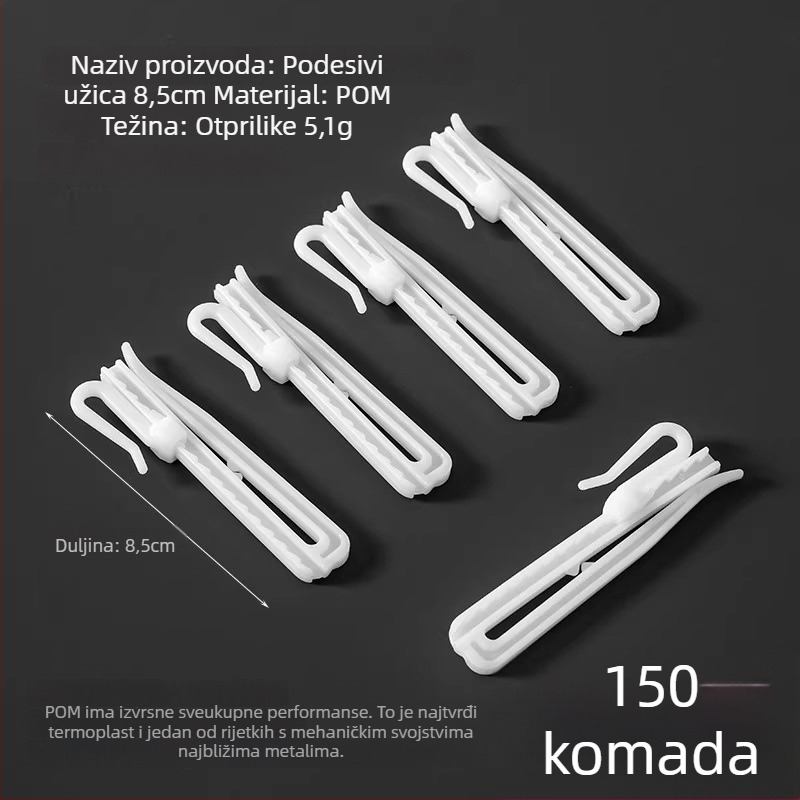 Plastična kukica za zavjese, S-oblik dizajna, POM materijal, tih i podesiv, nosivost 0-1 kg