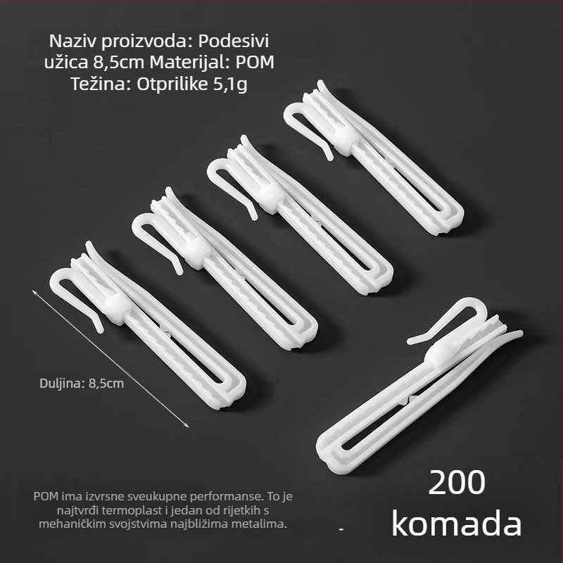 Plastična kukica za zavjese, S-oblik dizajna, POM materijal, tih i podesiv, nosivost 0-1 kg