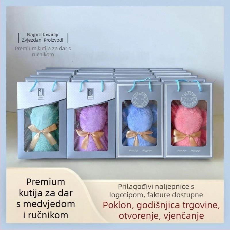 Ručník s motivom medvjeda – upijajući, debeli; svadbeni suvenir, težina 200 g ili više, proizvodni postupak: tisak, Jacquard