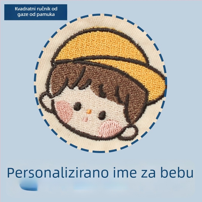 Bejbi ručnik od pamuka s izšivenim imenom – nježna gazasta krpa za lice, kvadratni ručnik, 100D ravno tkanje, težina ispod 50 g
