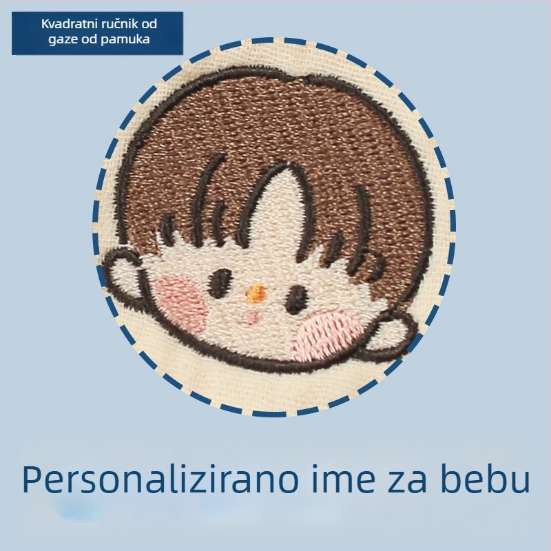 Bejbi ručnik od pamuka s izšivenim imenom – nježna gazasta krpa za lice, kvadratni ručnik, 100D ravno tkanje, težina ispod 50 g