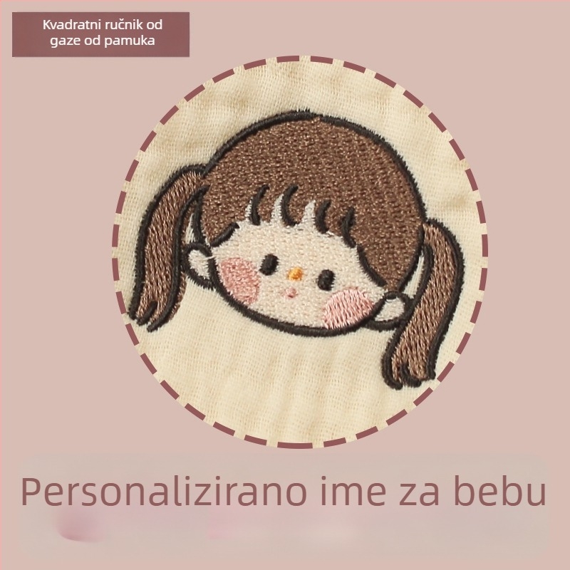 Bejbi ručnik od pamuka s izšivenim imenom – nježna gazasta krpa za lice, kvadratni ručnik, 100D ravno tkanje, težina ispod 50 g