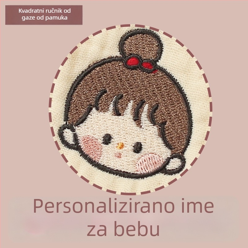 Bejbi ručnik od pamuka s izšivenim imenom – nježna gazasta krpa za lice, kvadratni ručnik, 100D ravno tkanje, težina ispod 50 g