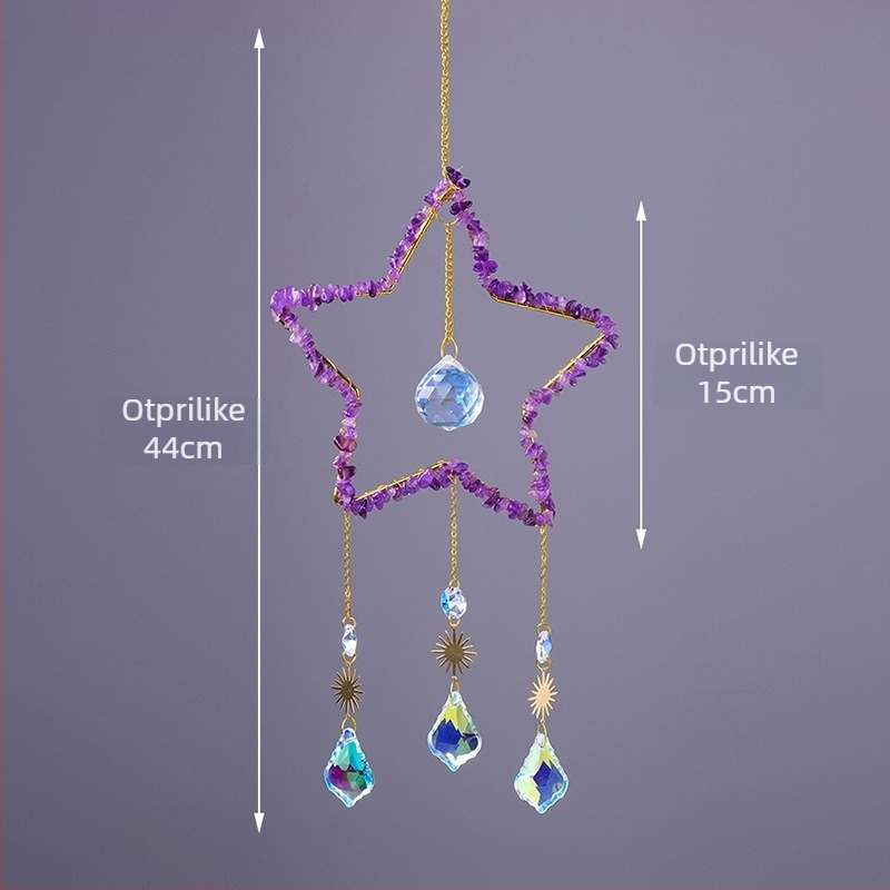 Kristalni sun catcher s petokrakom zvijezdom — viseći ukras za vrt, Runyangshi kristalni kamen, moderan minimalistički stil, poklon spreman
