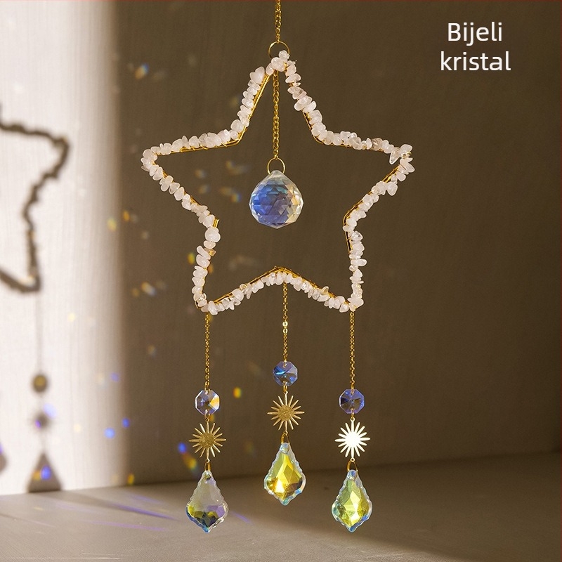 Kristalni sun catcher s petokrakom zvijezdom — viseći ukras za vrt, Runyangshi kristalni kamen, moderan minimalistički stil, poklon spreman